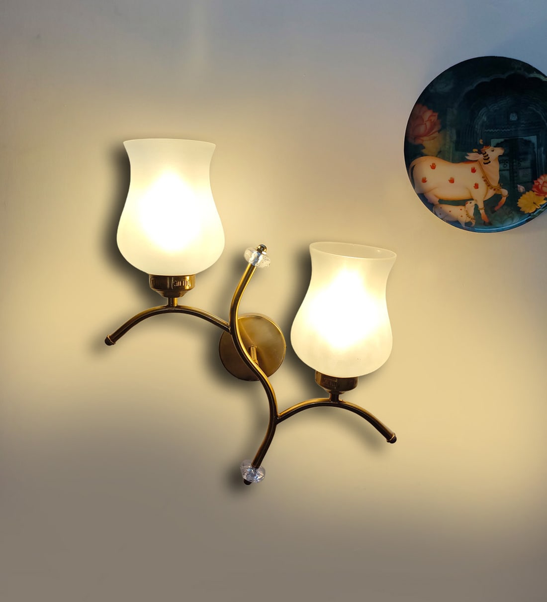Dual wall mounted gold lamp with Milky GlassShare By New Era