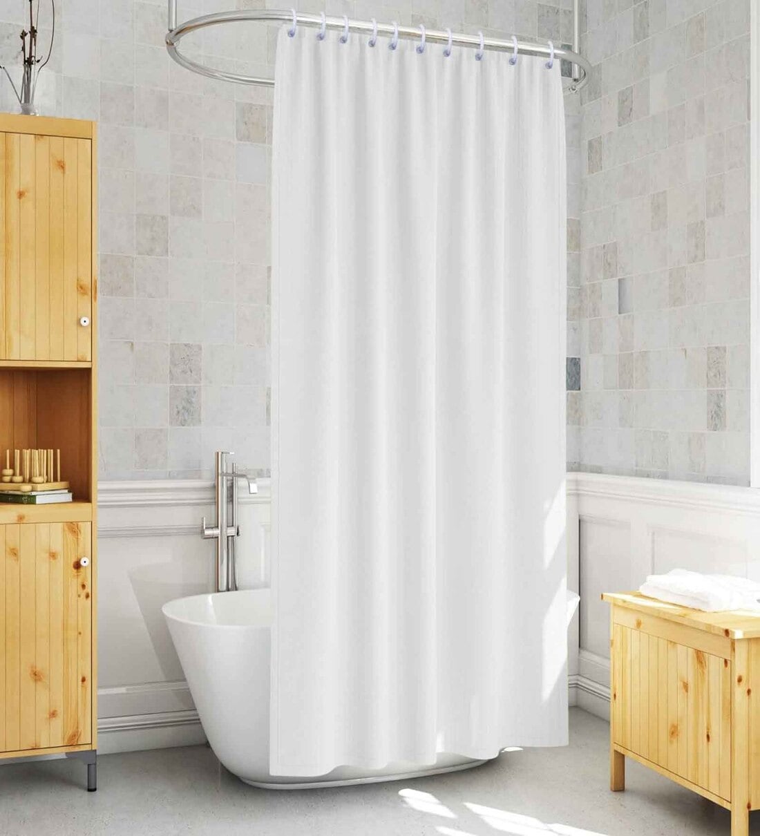 White PVC Solid 7ft Eyelet Shower CurtainShare By Ambbi Collections