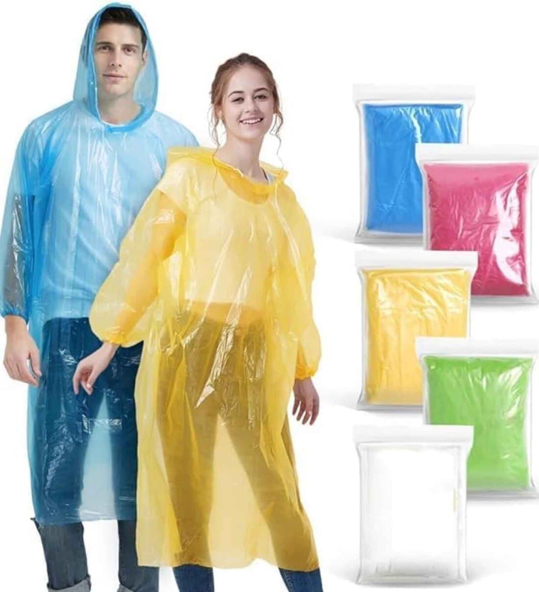 Set of 4 Disposable Rain Coats (Ponchos) With Drawstring HoodShare By 5 Needs
