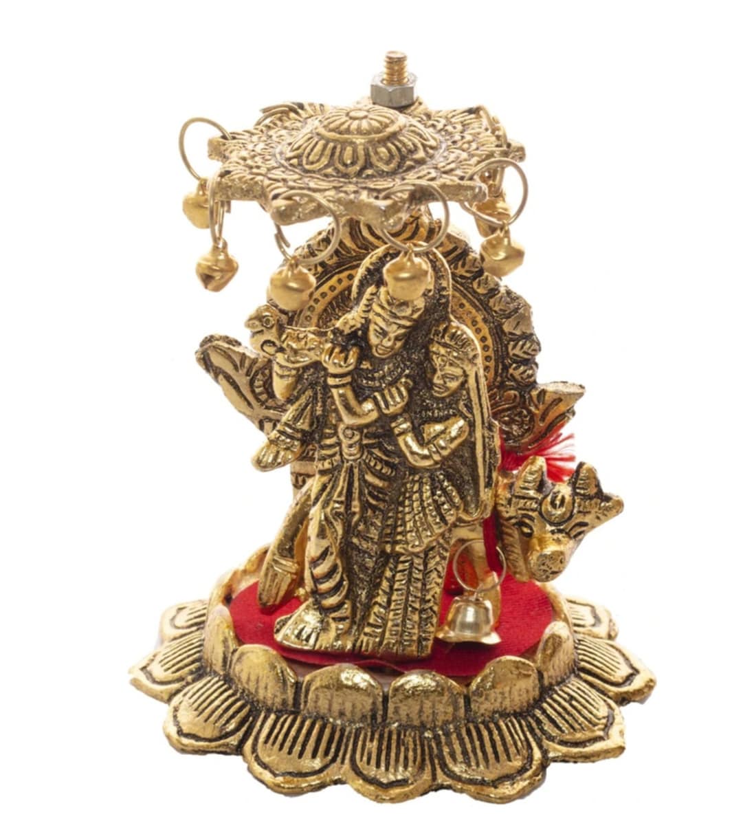 Gold Metal Lord Radha Krishna Standing on Lotus Base Decorative Showpiece (11 cm)Share By Fashion Bizz
