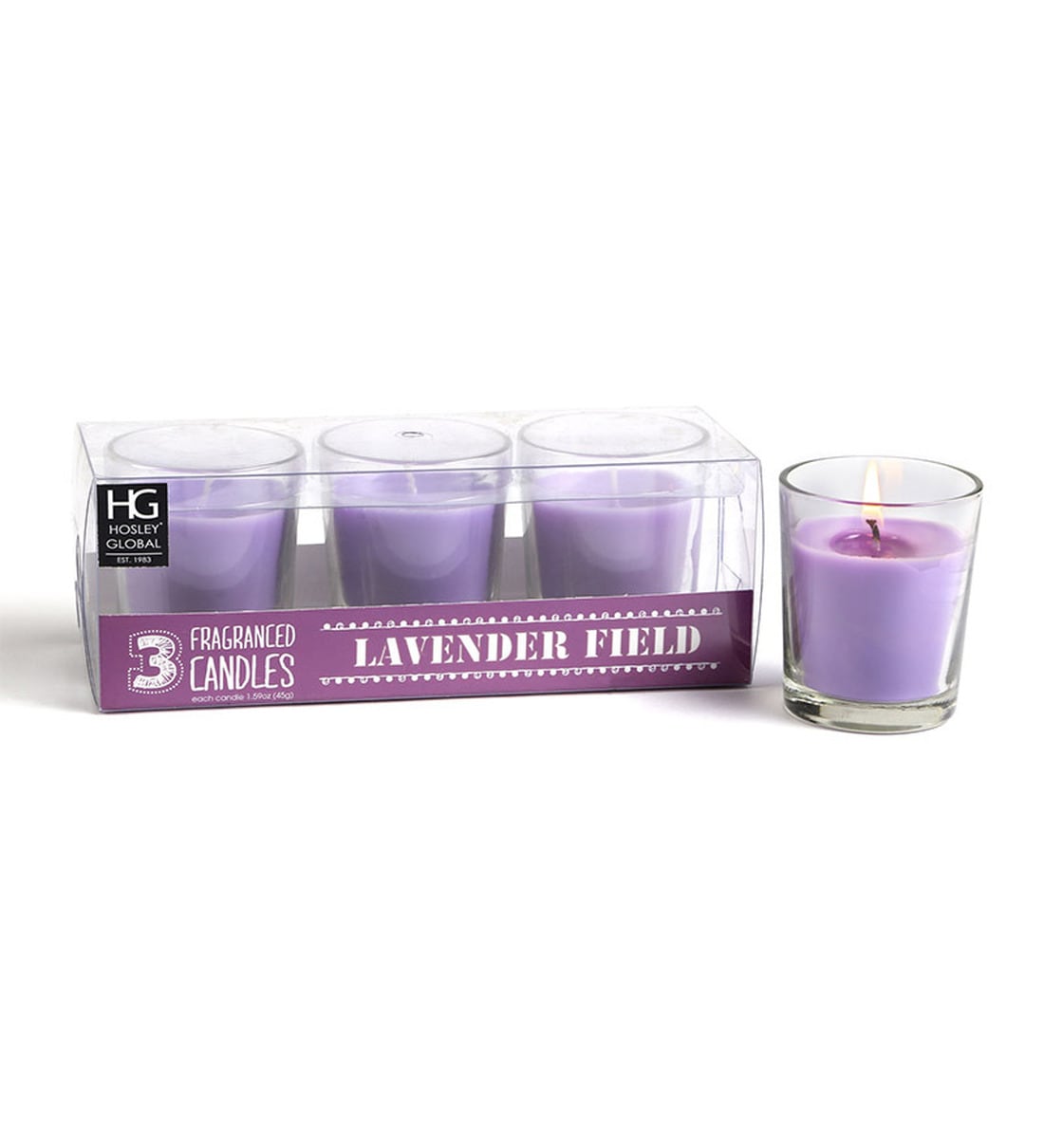 Lavender Fields Aroma Set Of 3 Purple Wax Scented CandlesShare By Hosley