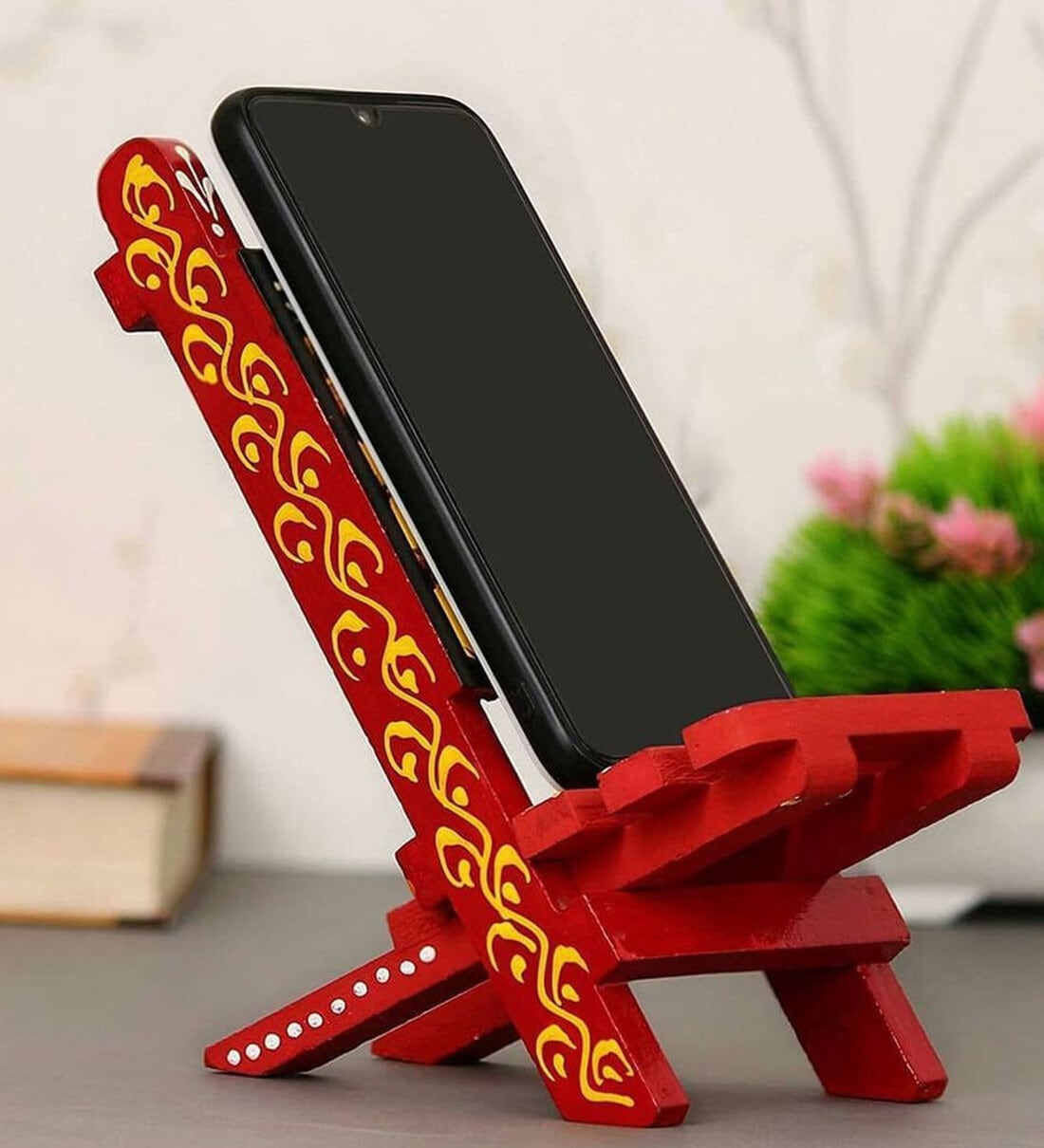 Wooden Rajasthani Handcrafted Folding Chair Mobile StandShare By Fashion Bizz