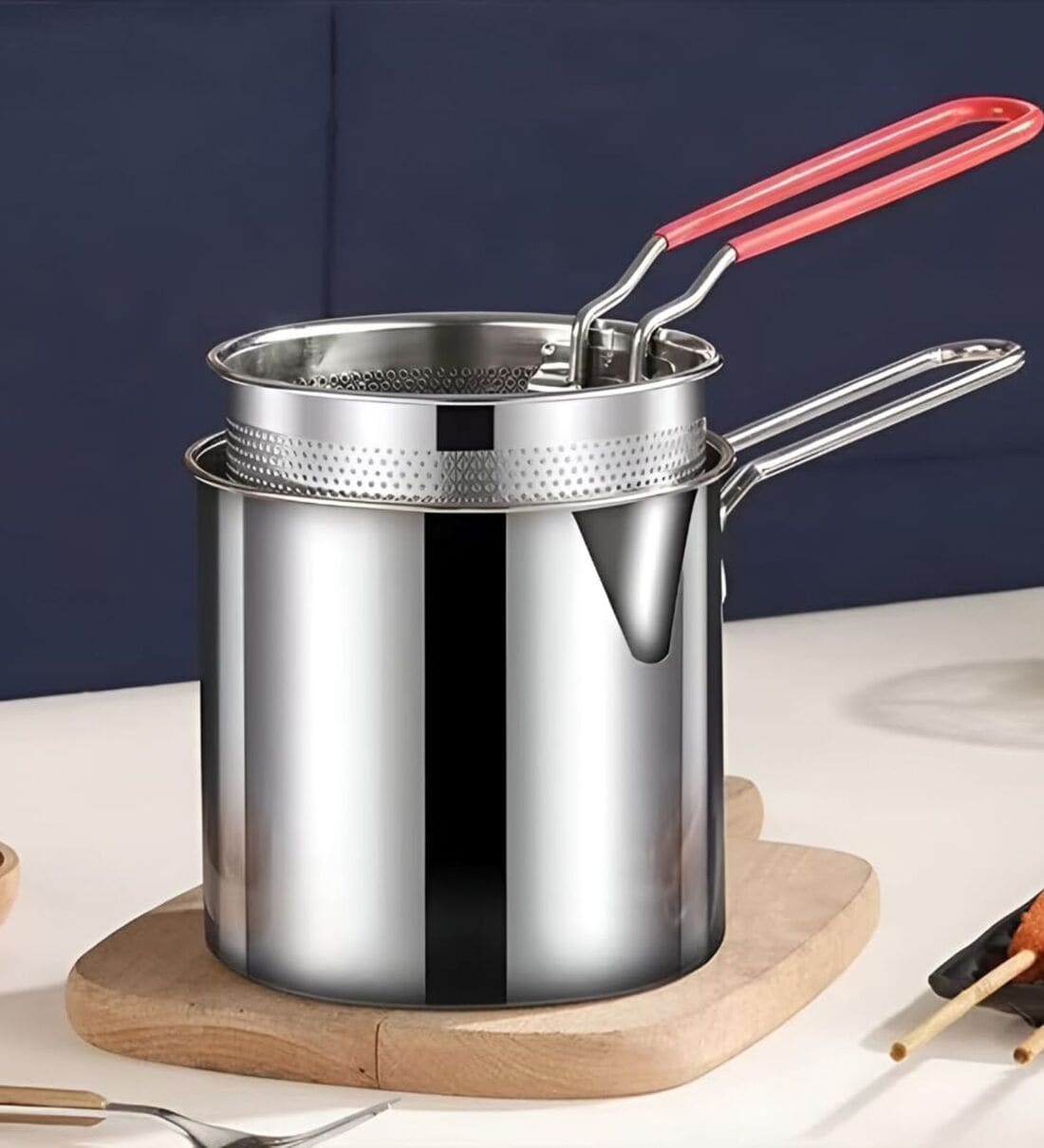 Deep Frying Strainer and Oil Basket With Fryer Tong Stainless Steel Deep Fryer, French Fries Basket, Fry Pan, Food Strainer Colander, Mini Mesh PotShare By Regalo