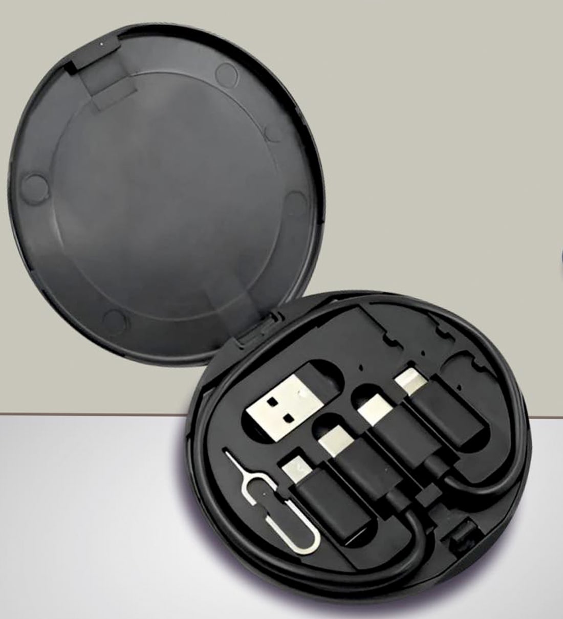Round Travel Cable Box with Universal Connectors Ejector Pin and Phone StandShare By Wens