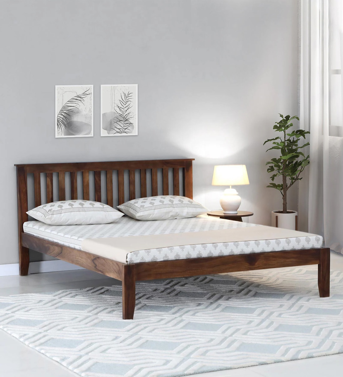 Eva Sheesham Wood Queen Size Bed ( 60 X 72 ) In Provincial Teak FinishShare By Woodsworth from Pepperfry
