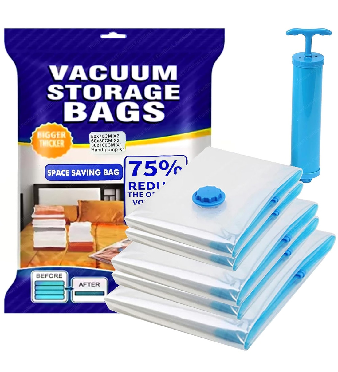 Vacuum Storage Space Saver Bags for Clothes with Travel Hand Pump, Reusable Vacuum Storage Ziplock Compression Sealer Bags for Travel clothes and home BlanketsShare By MFD Home Furnishing