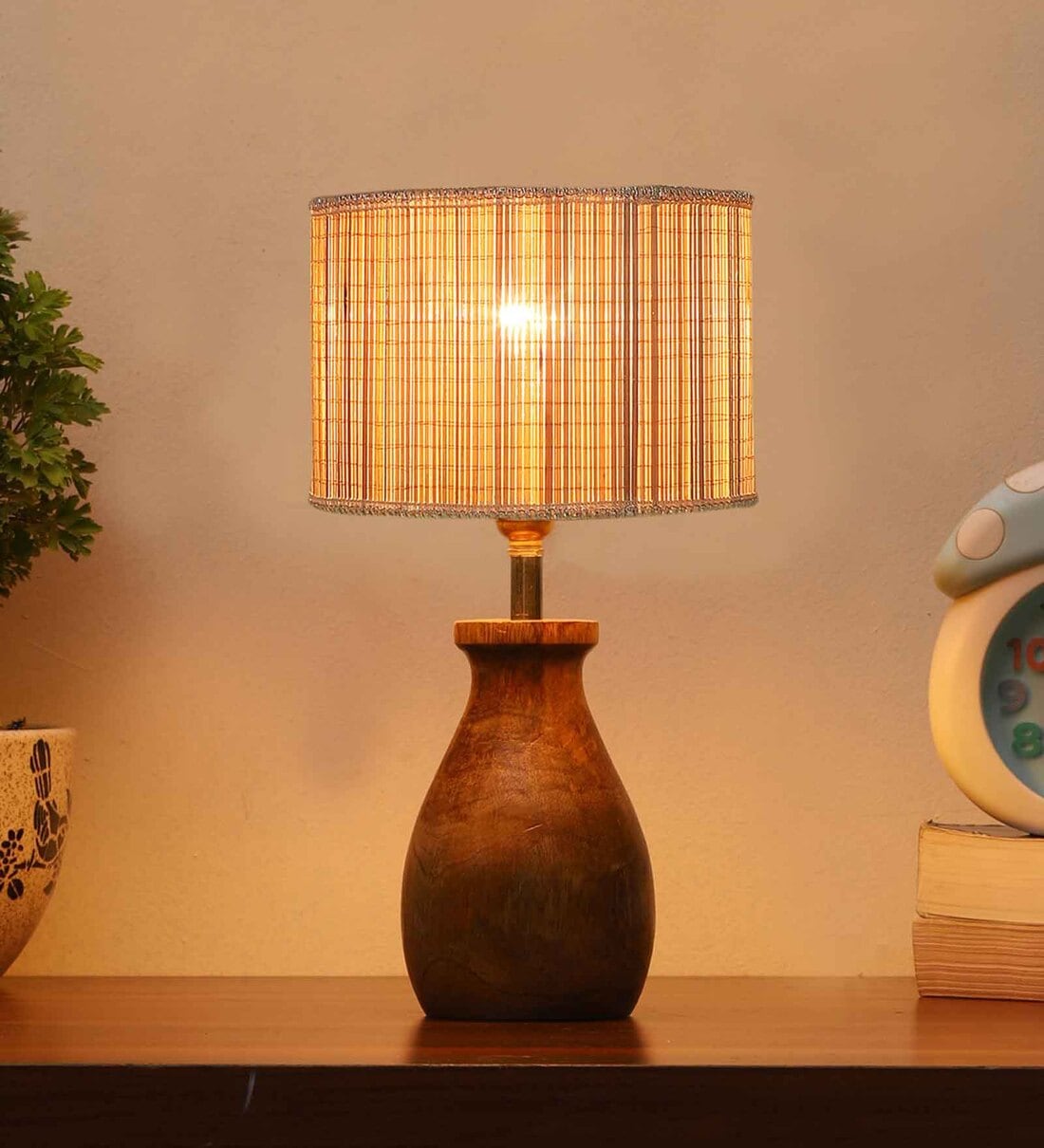 Beige Bamboo Table Lamp With Wood BaseShare By New Era