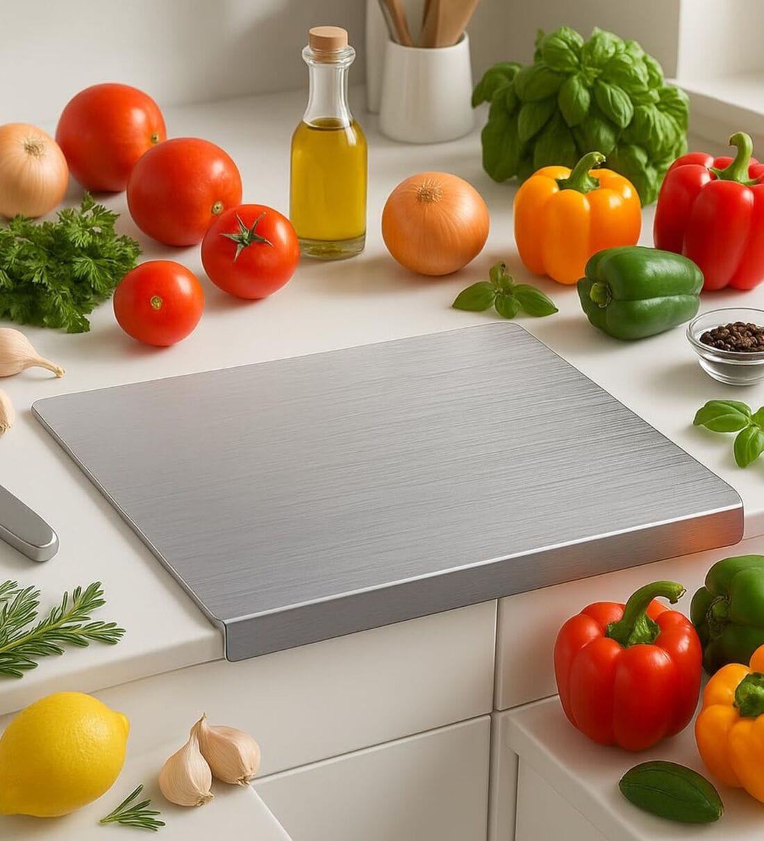 Premium Stainless Steel Vegetable Cutting Board   Heavy Duty Vegetable Chopping Board for Kitchen, Board for Fruits, Meat, and MoreShare By Regalo
