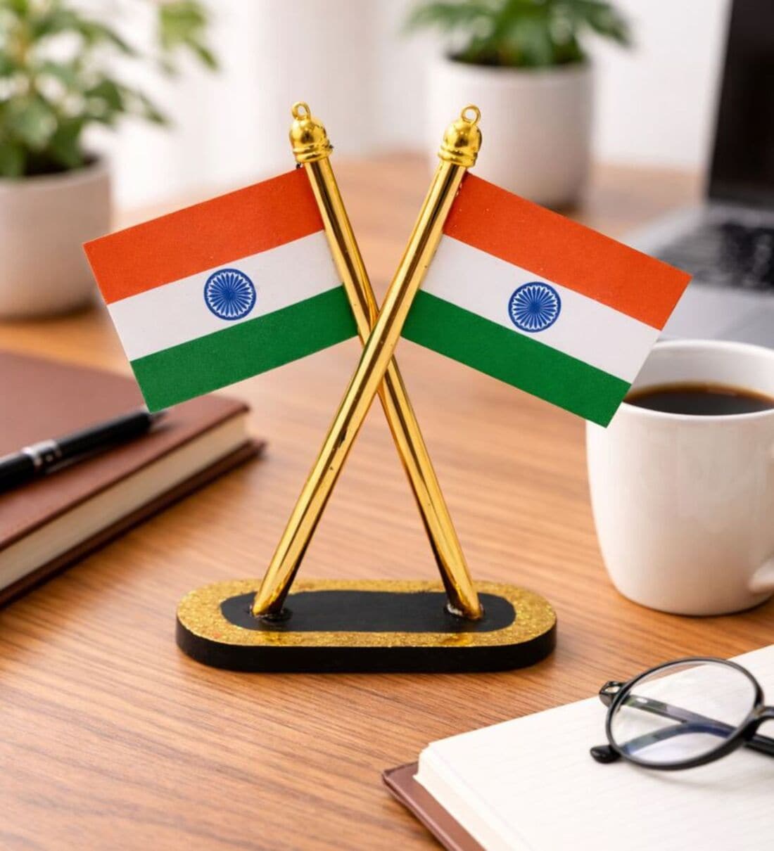 Double Sided Cross Design Golden Indian Flag Table TopShare By Regalo