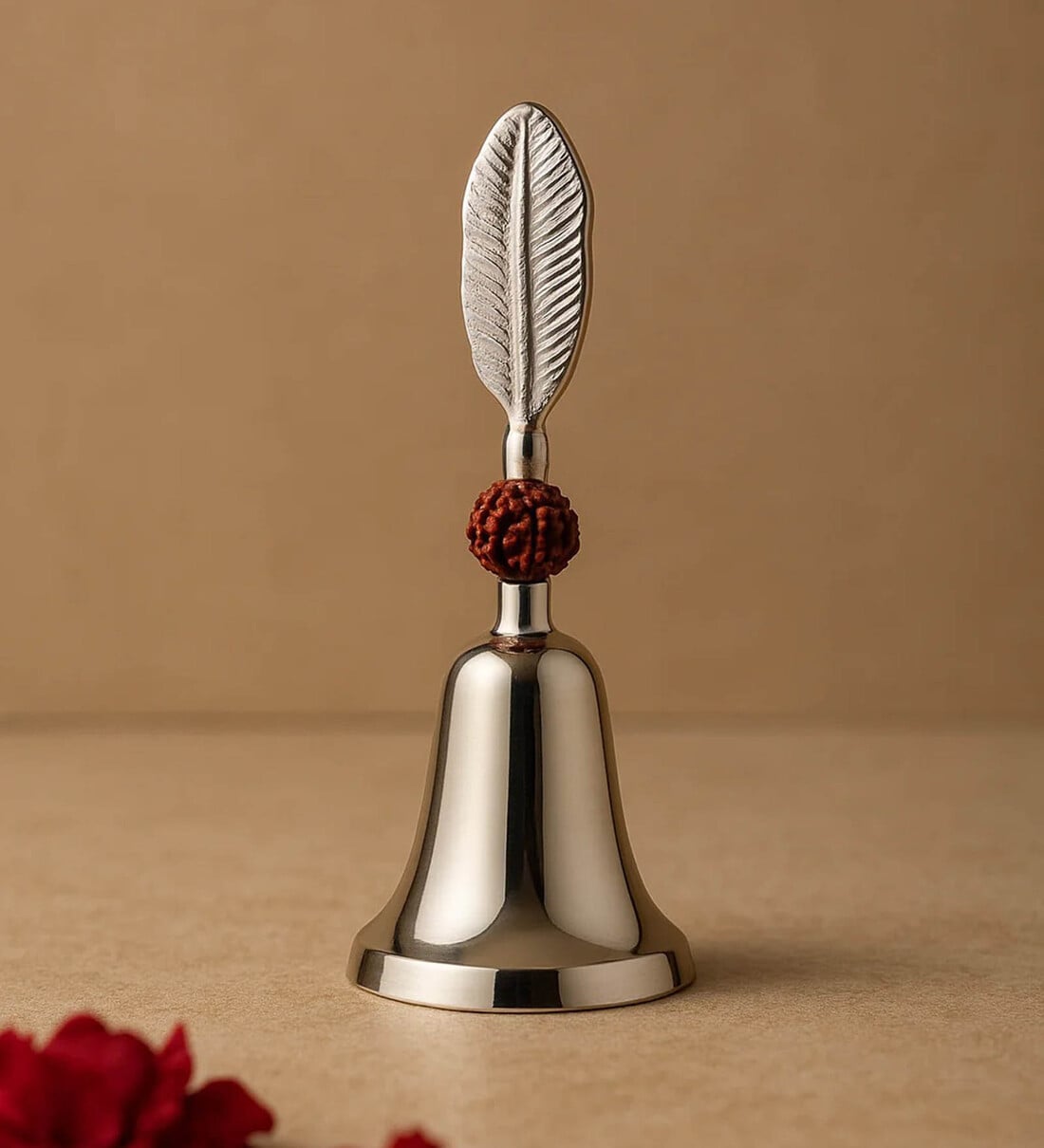 Silver Bell with Decorative Rudraksh Feather HandleShare By VoiDrop
