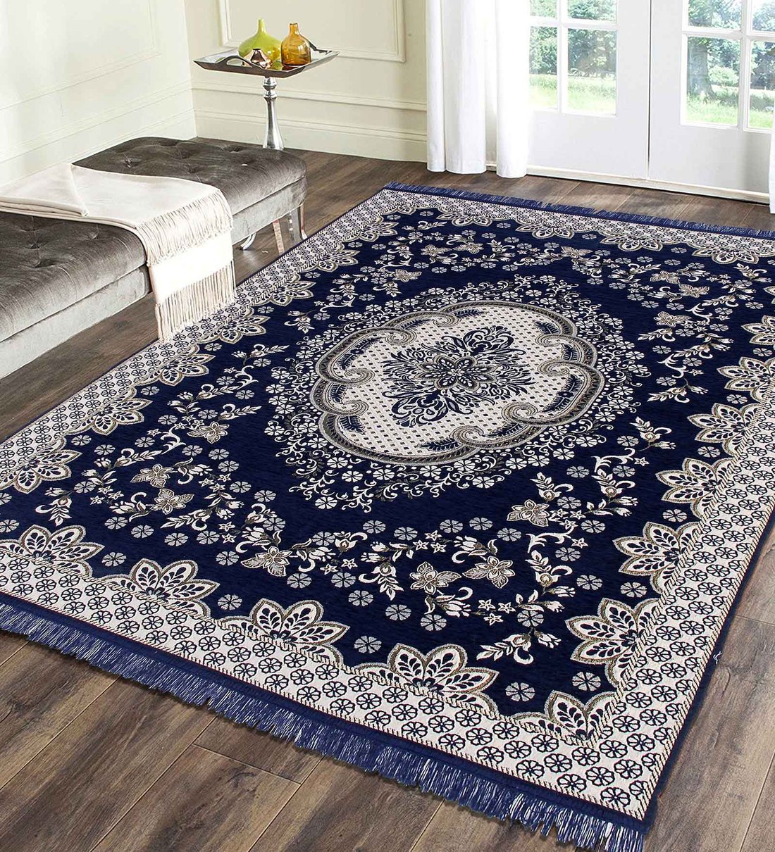 Blue Chenille Vintage 4 x 6 Feet Machine Made CarpetShare By Braids