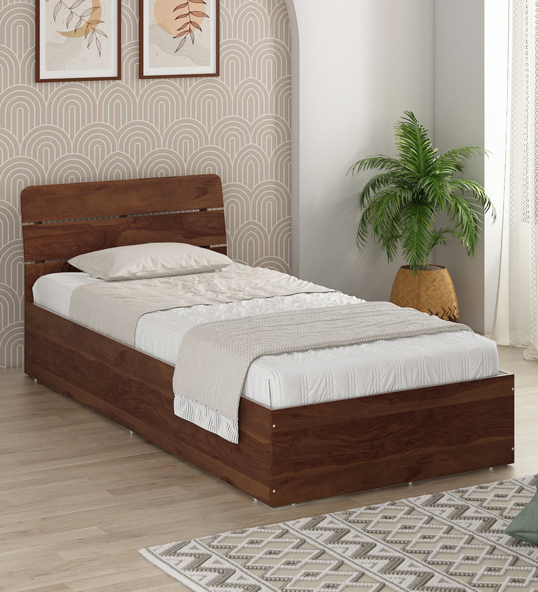 Kosmo Solace Single Bed In Sheesham Finish With Box StorageShare By Spacewood