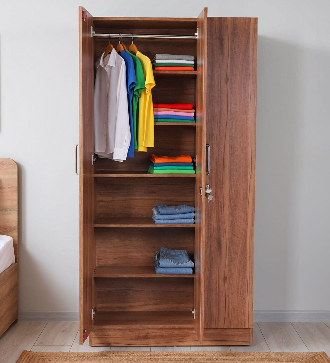 Kibo 3 Door Wardrobe With Adjustable Shelf In Lyon Walnut FinishShare By Mintwud from Pepperfry