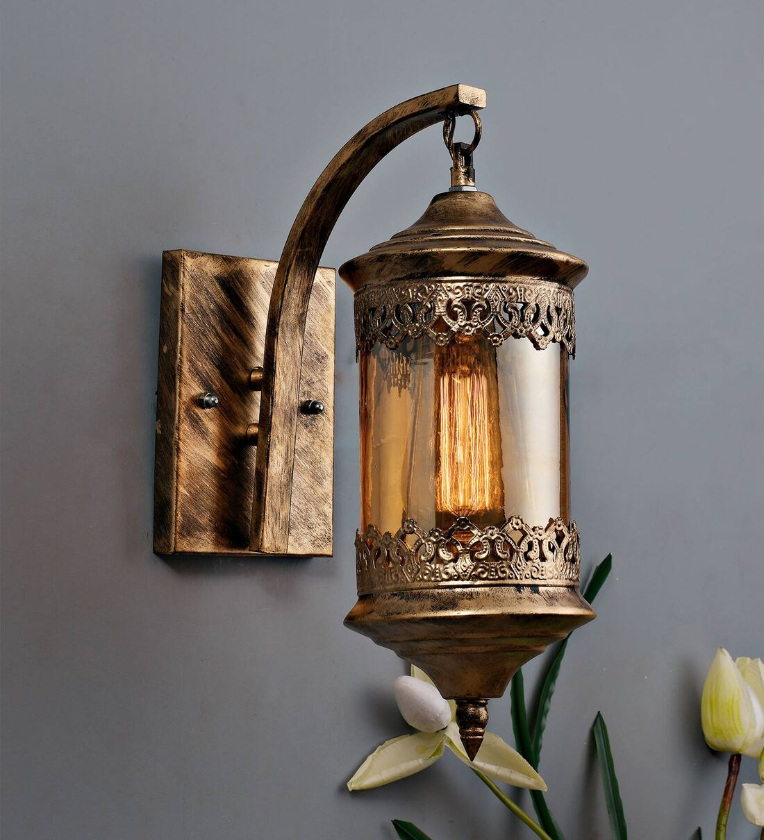 Traditional Copper Metal and Glass Wall SconcesShare By Homesake