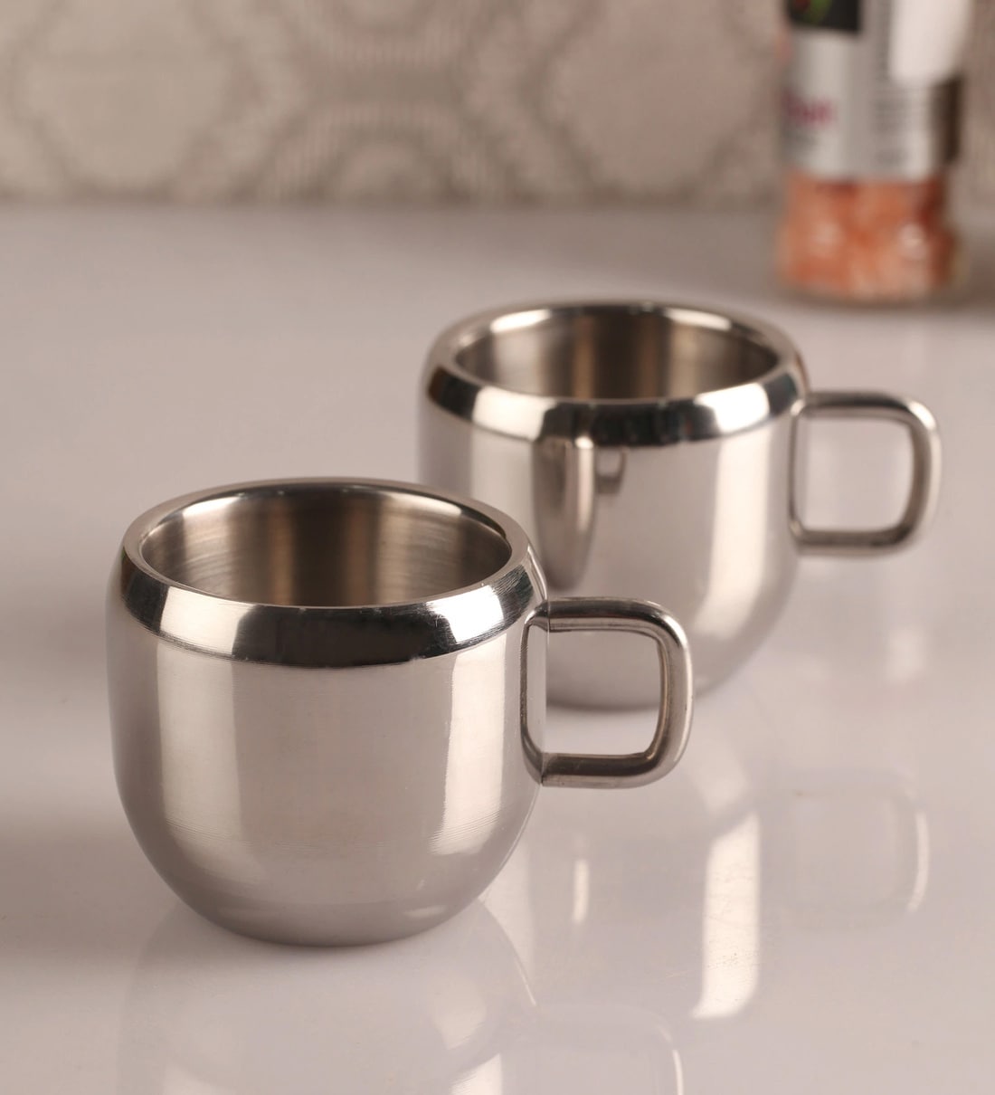 Silver 90 ml Stainless Steel (Set of 2 ) Tea CupsShare By Dynore