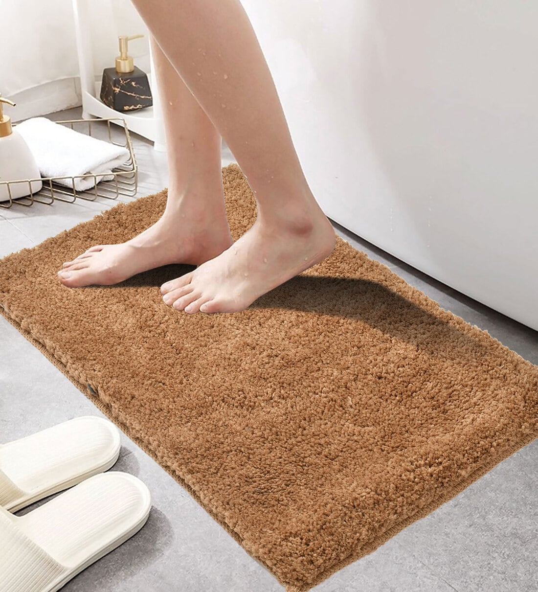 Brown Microfiber AntiSkid 16 X 24 Inches Bath MatShare By Fine Tex World