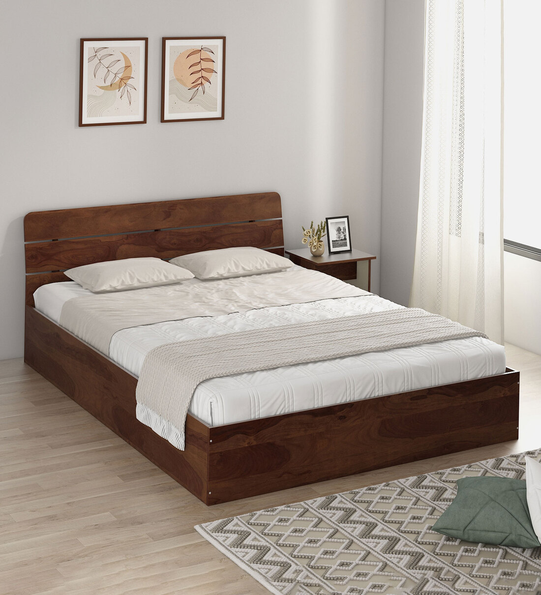 Kosmo Solace Queen Bed In Sheesham Finish With Box StorageShare By Spacewood