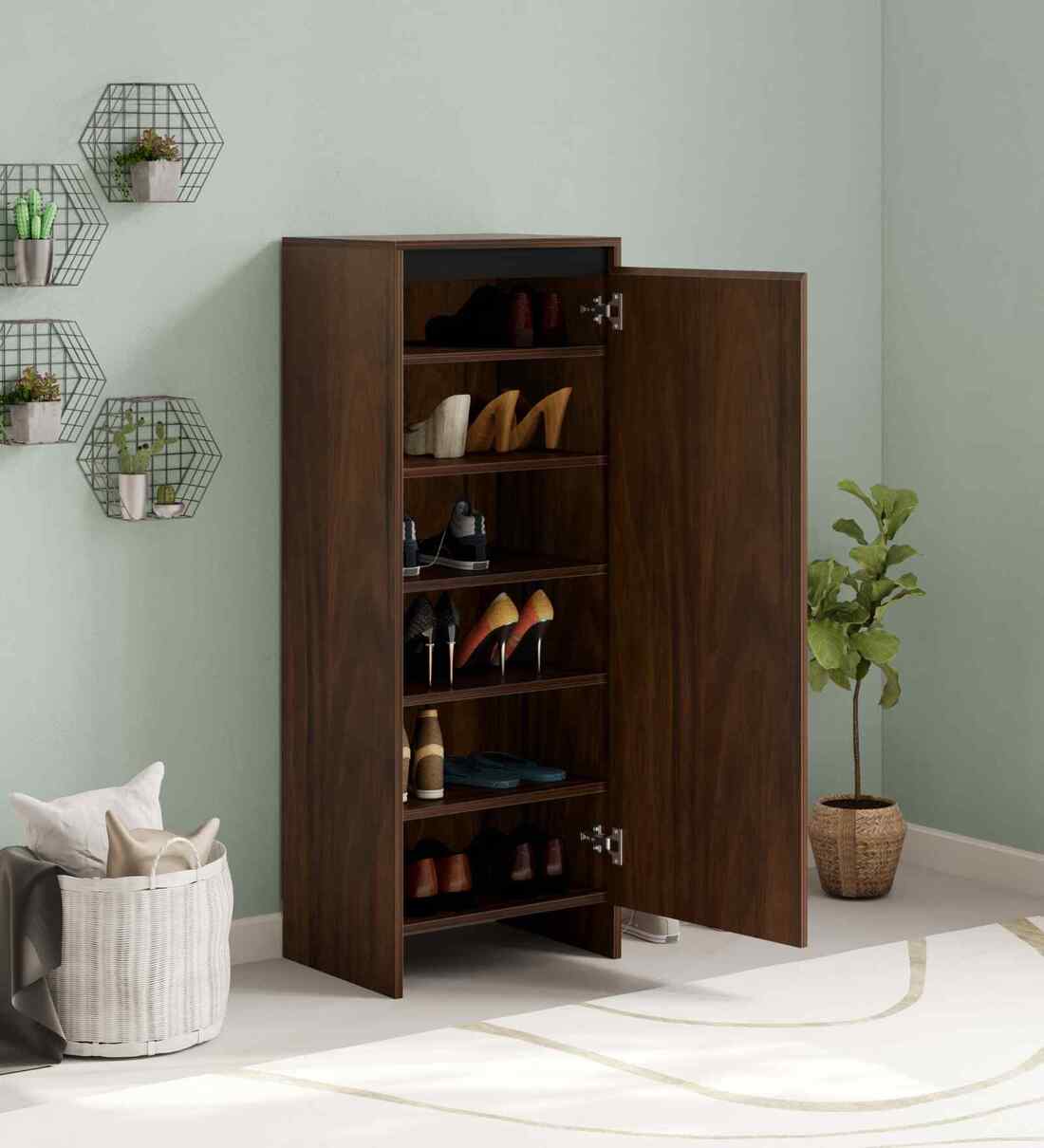 Mavis 2 Door Tall Shoe Cabinet In Brown Maple FinishShare By bluewud