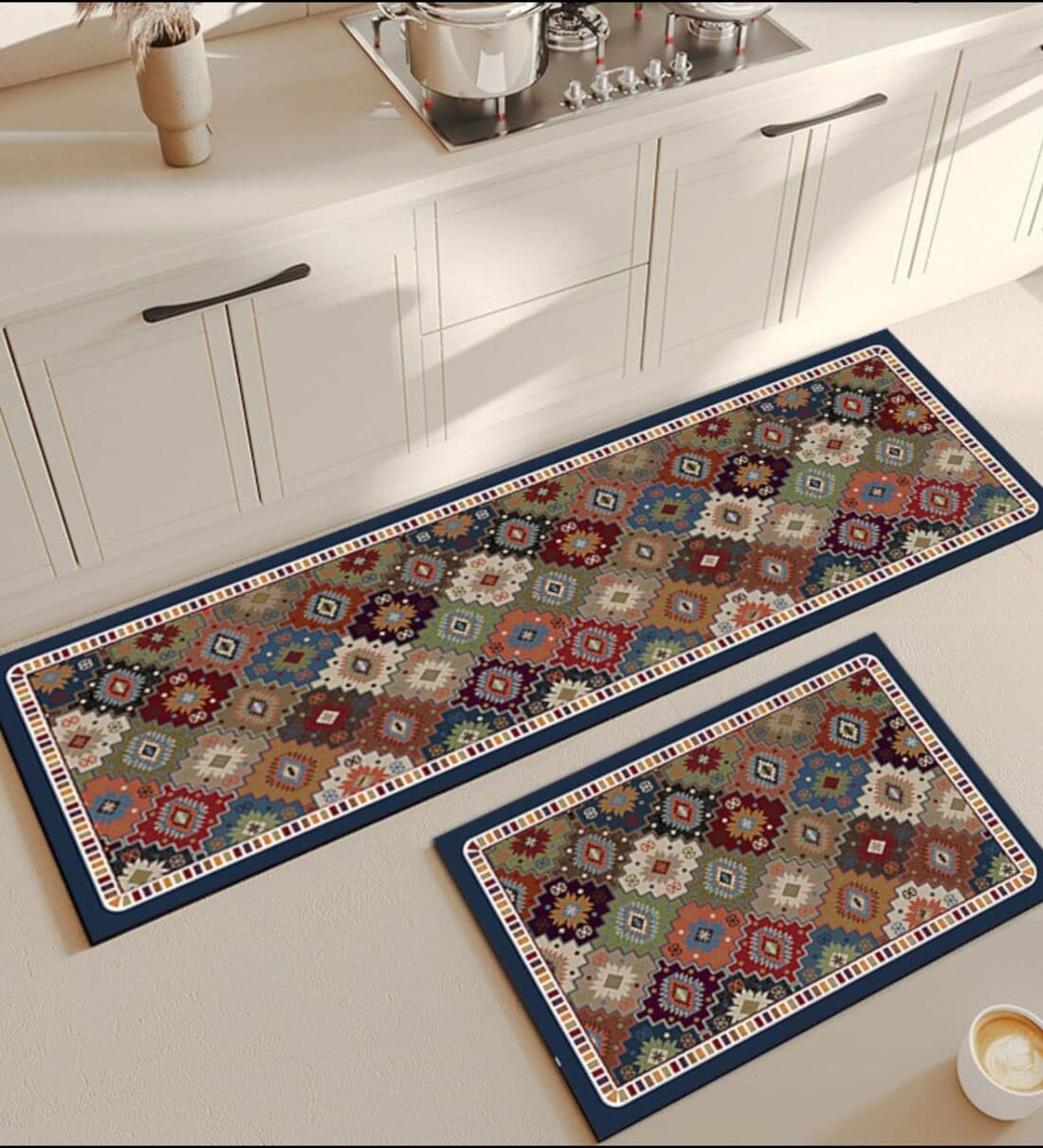 Pack of 2 Multicolor Traditional Runner and Door Mat ComboShare By Regalo