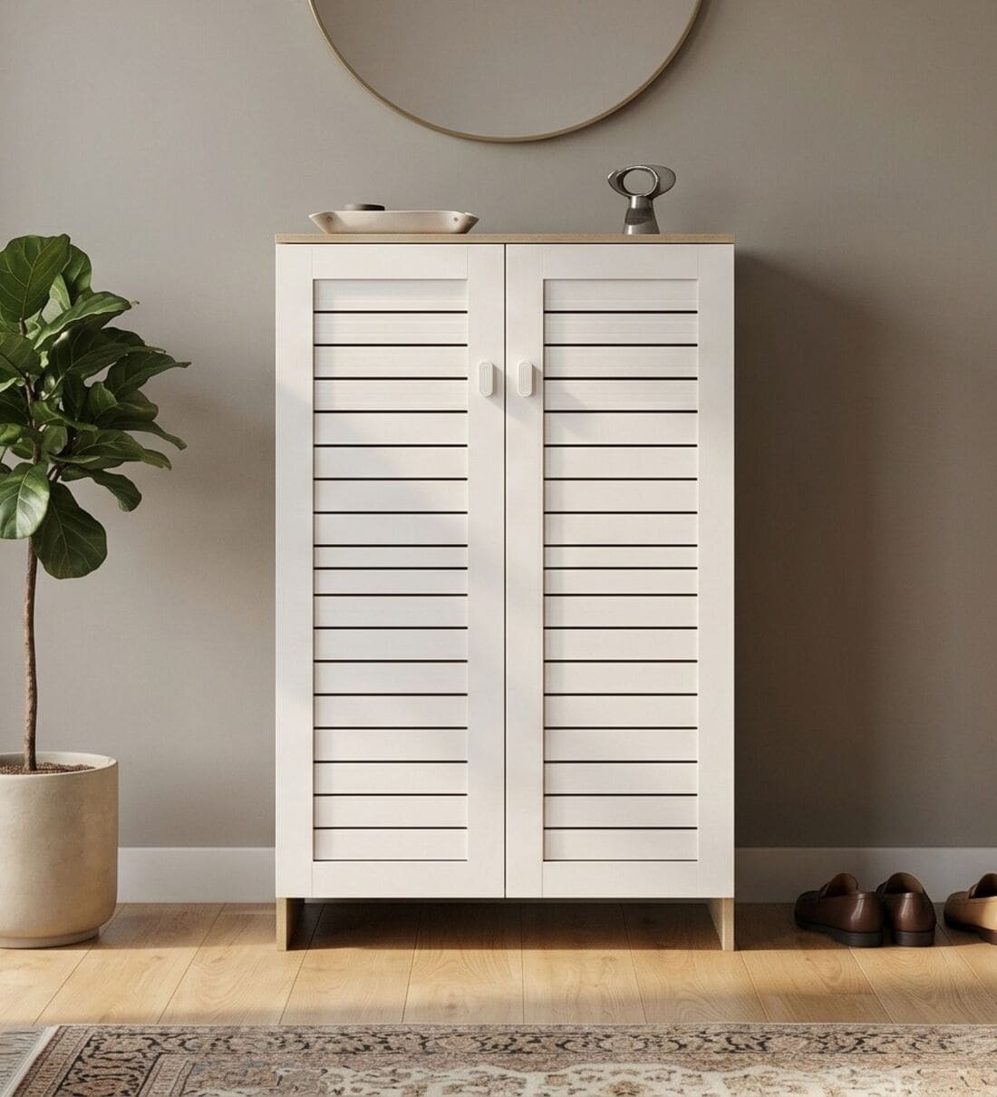 Dale 2 Door Shoe Cabinet In European Oak & White ColorShare By Mintwud from Pepperfry