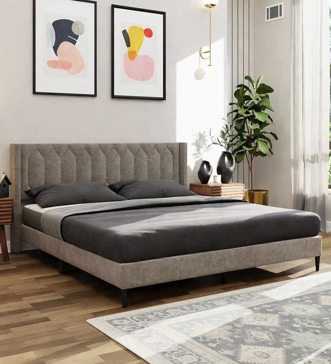Meadow Upholstered Queen Size Bed In Grey ColourShare By Royaloak