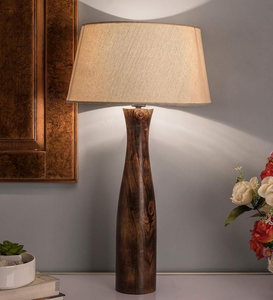 Beige Fabric Shade Table Lamp with Brown BaseShare By Homesake