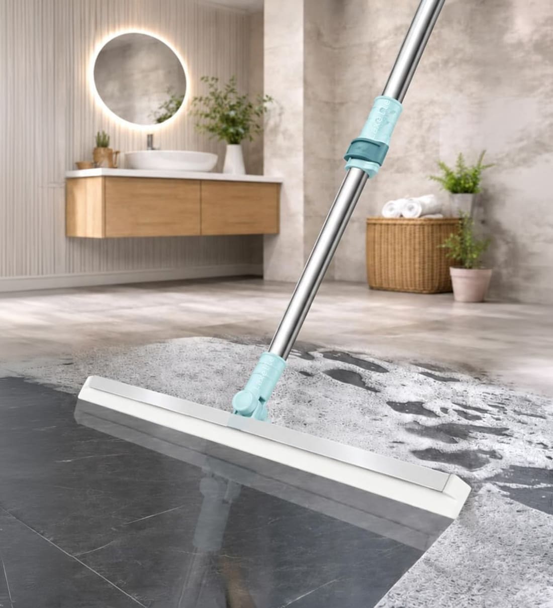 50 Inch Heavy Duty Silicone Floor Wiper with 180  Rotating Squeegee BroomShare By Regalo