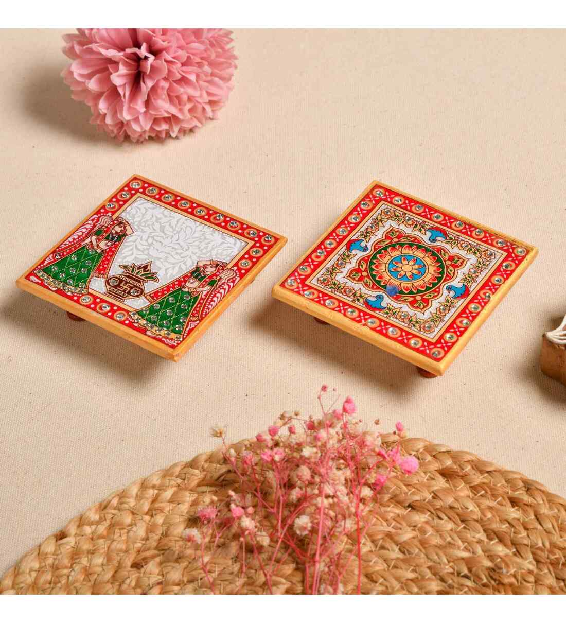Multicolor Marble Puja Chowki for God Idols (Pack of 2)Share By Fashion Bizz