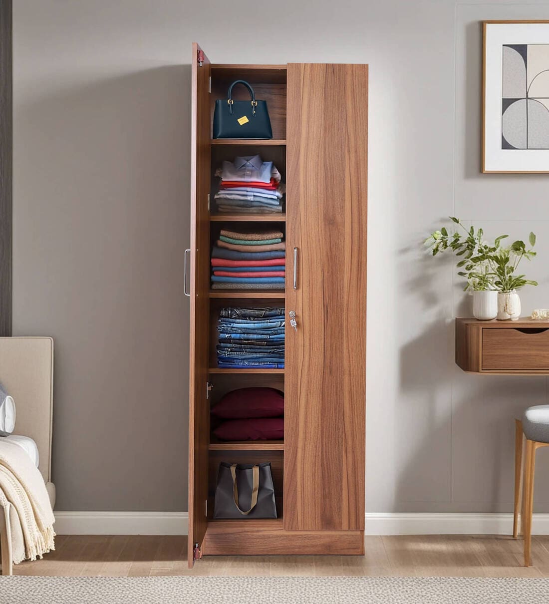 Kenzou 2 Door Wardrobe In Lyon Walnut Finish With Adjustable ShelvesShare By Mintwud from Pepperfry