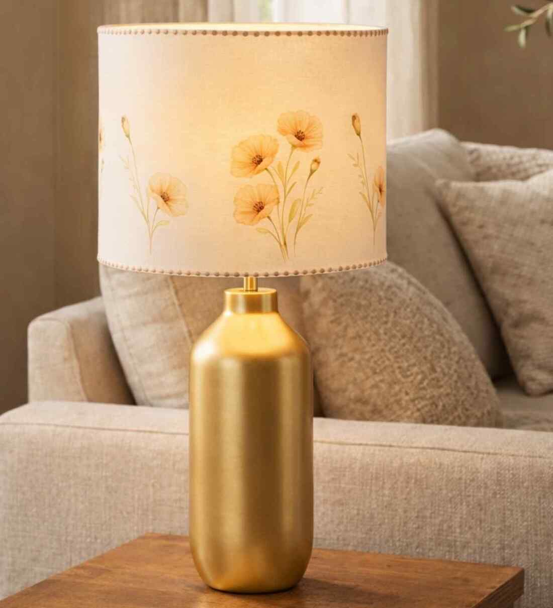 Gold Metal Table Lamp with Floral Drum ShadeShare By The Decor Mart