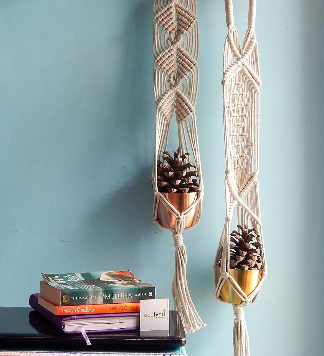 Off White Macrame Designer Hanging Planter (Set Of 2)Share By Ecofynd
