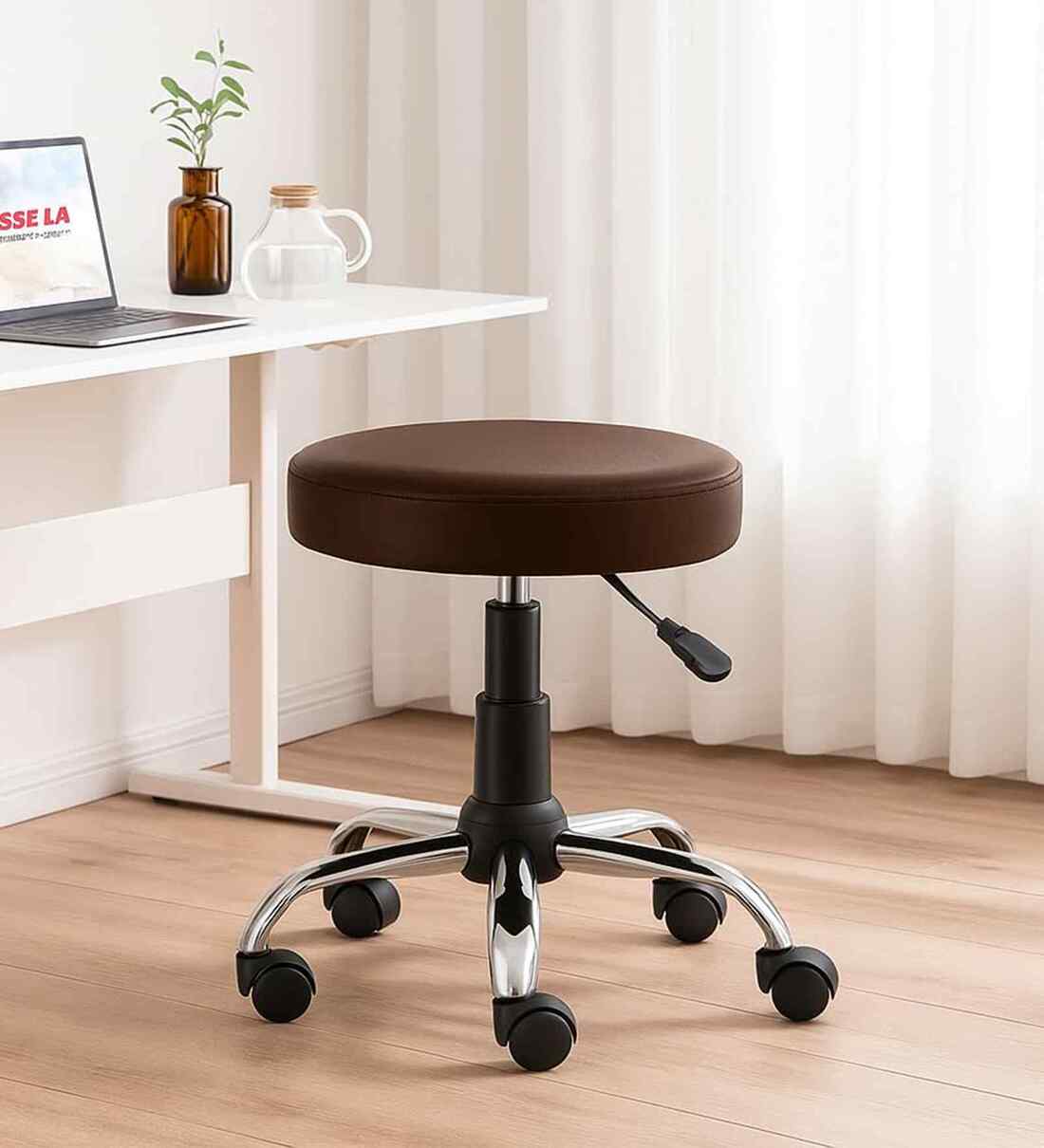 Detto Leatherette Seating Stool In Brown ColourShare By Zidle