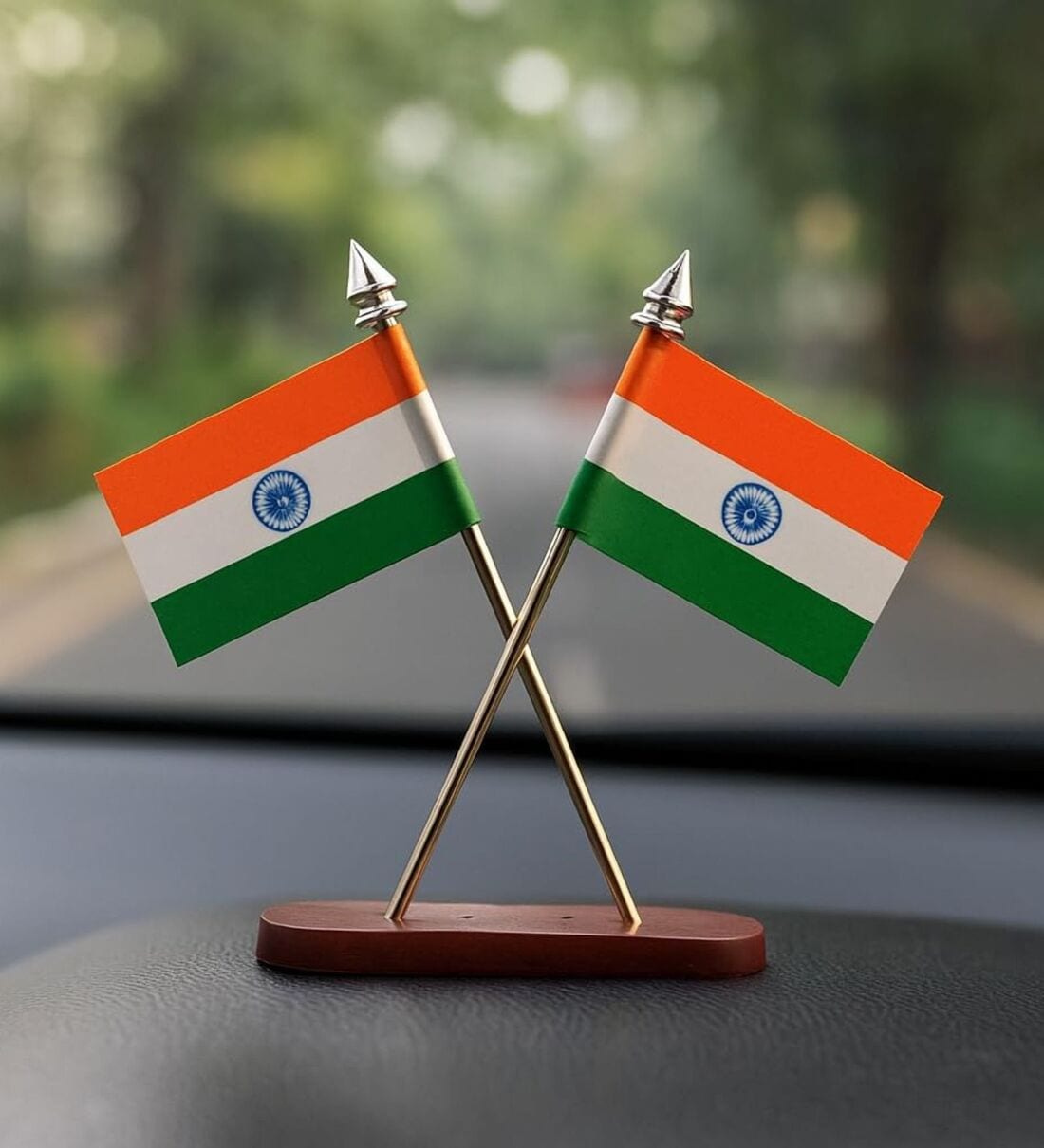 Double Sided Cross Design Silver Indian Flag Table TopShare By Regalo