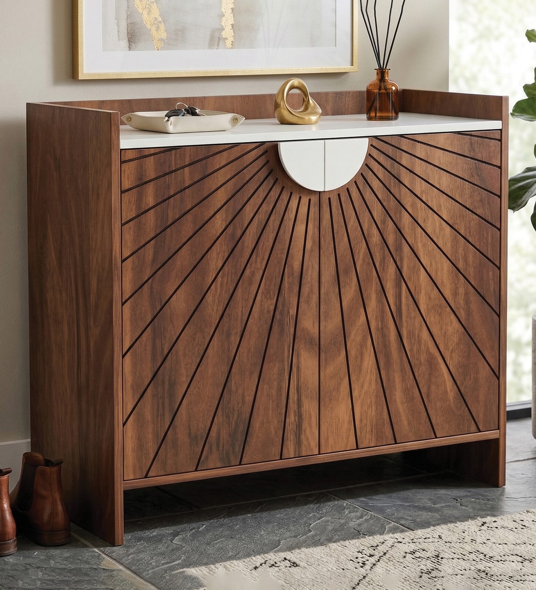 Ryuk 2 Door Shoe Cabinet In Brown Maple & White ColorShare By Mintwud from Pepperfry