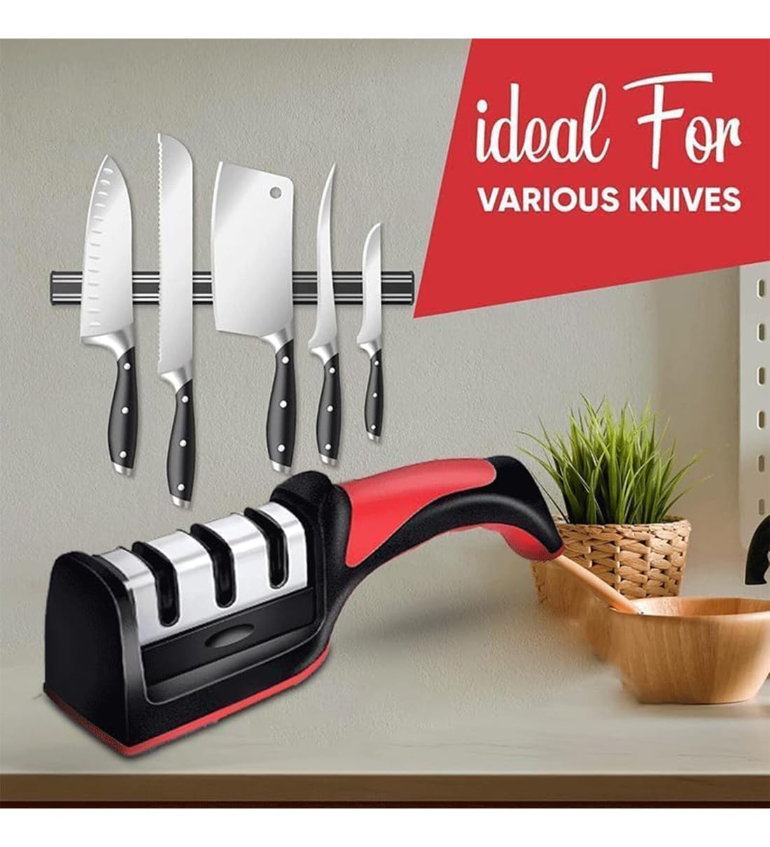 Manual 3 Stage Knife Sharpener Tool (Black & Red)Share By 5 Needs