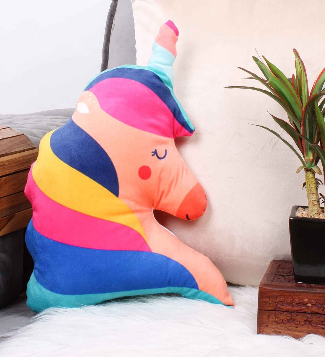 Pink Velvet Unicorn Shaped CushionShare By Stitchnest