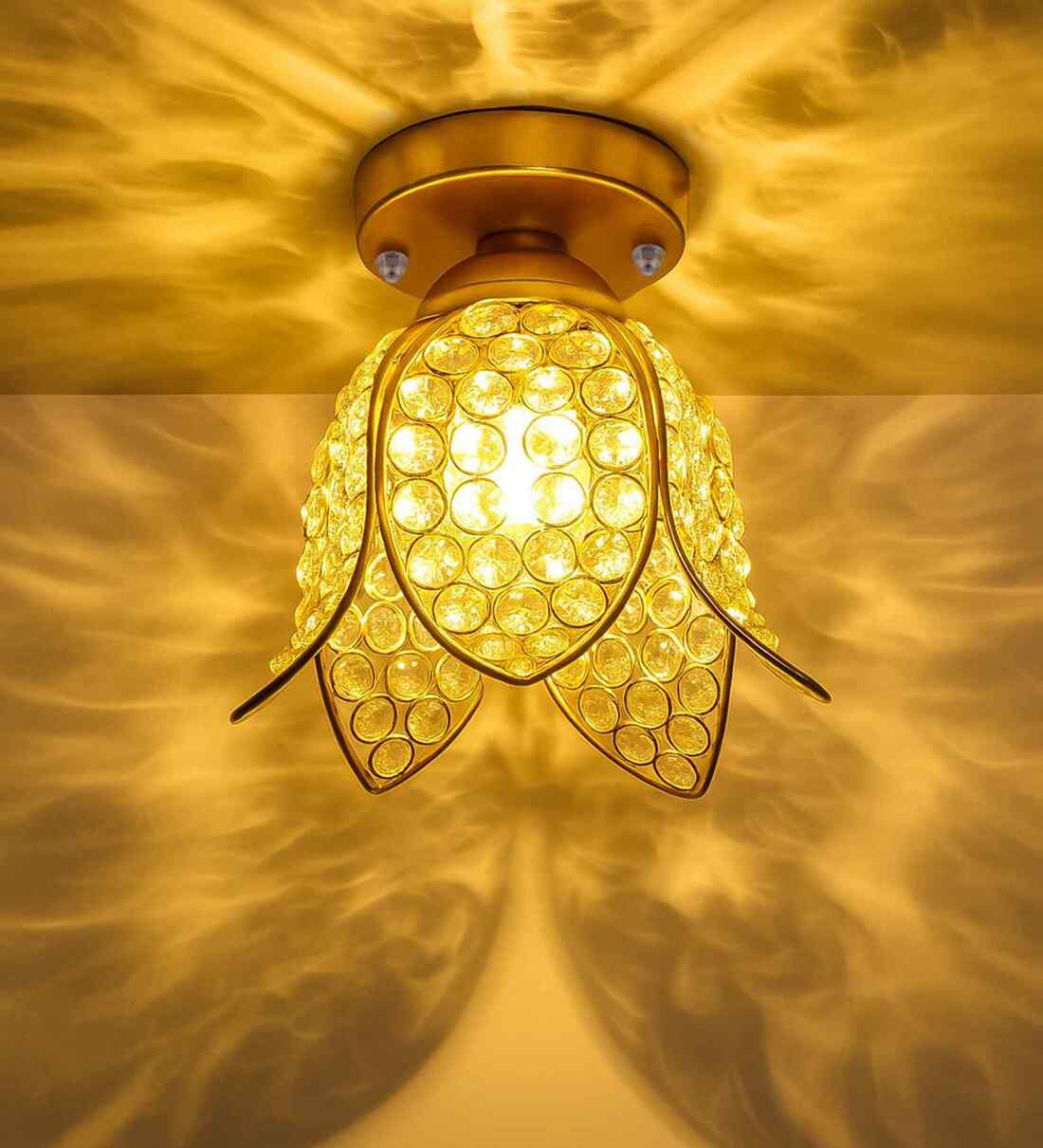 Lotus Gold Metal & Crystal Ceiling Flush Mount LightShare By Homesake