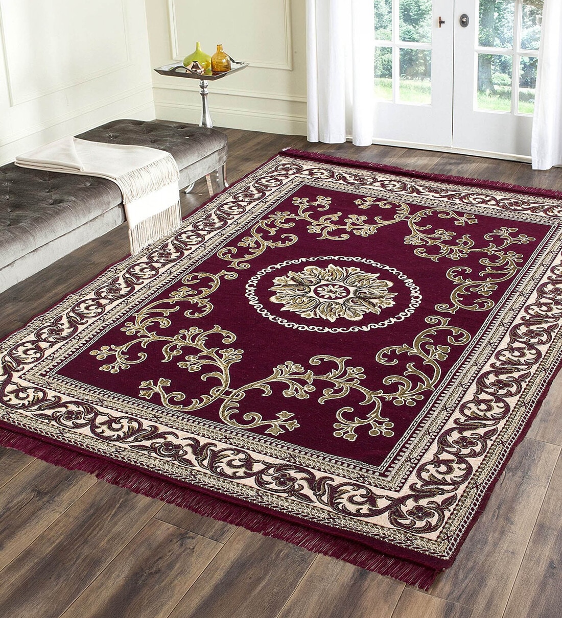 Brown Floral Chenile 5 X 7 Feet Machine Made CarpetShare By Braids