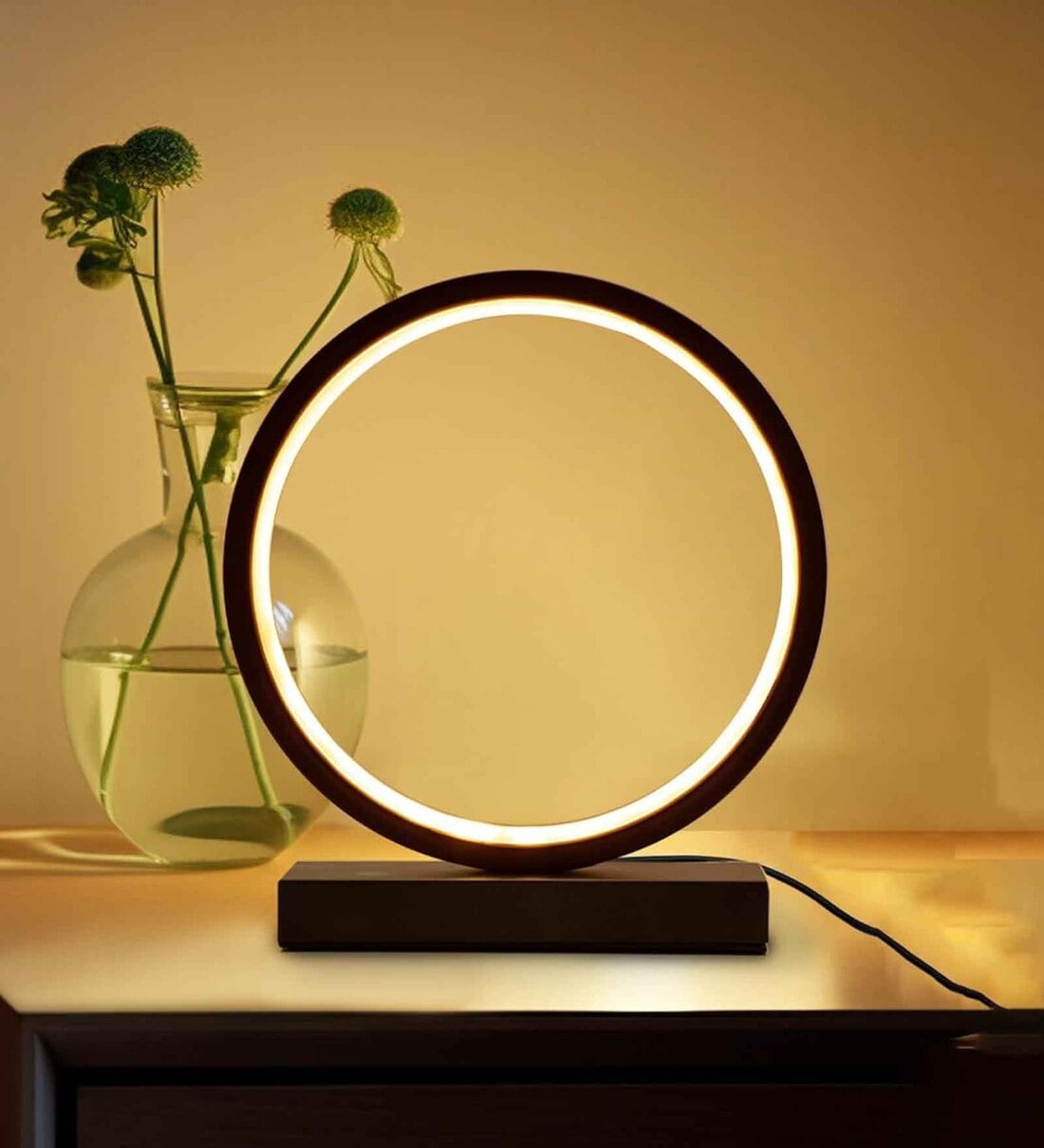Lumia LED Round Table Lamp| Black | USB Powered Circular Design LEDs Table Lamp | 3 Lighting Modes | White,Warm,Neutral | Adjustable Brightness Control for Any Mood | Perfect for Gifting & Home d corShare By Lumia