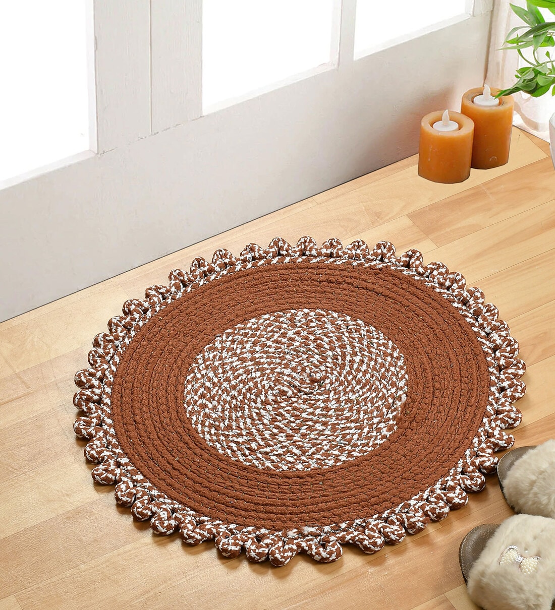 Brown Polypropylene Max Absorbent 18X18 Inches Round Bath MatShare By Fine Tex World
