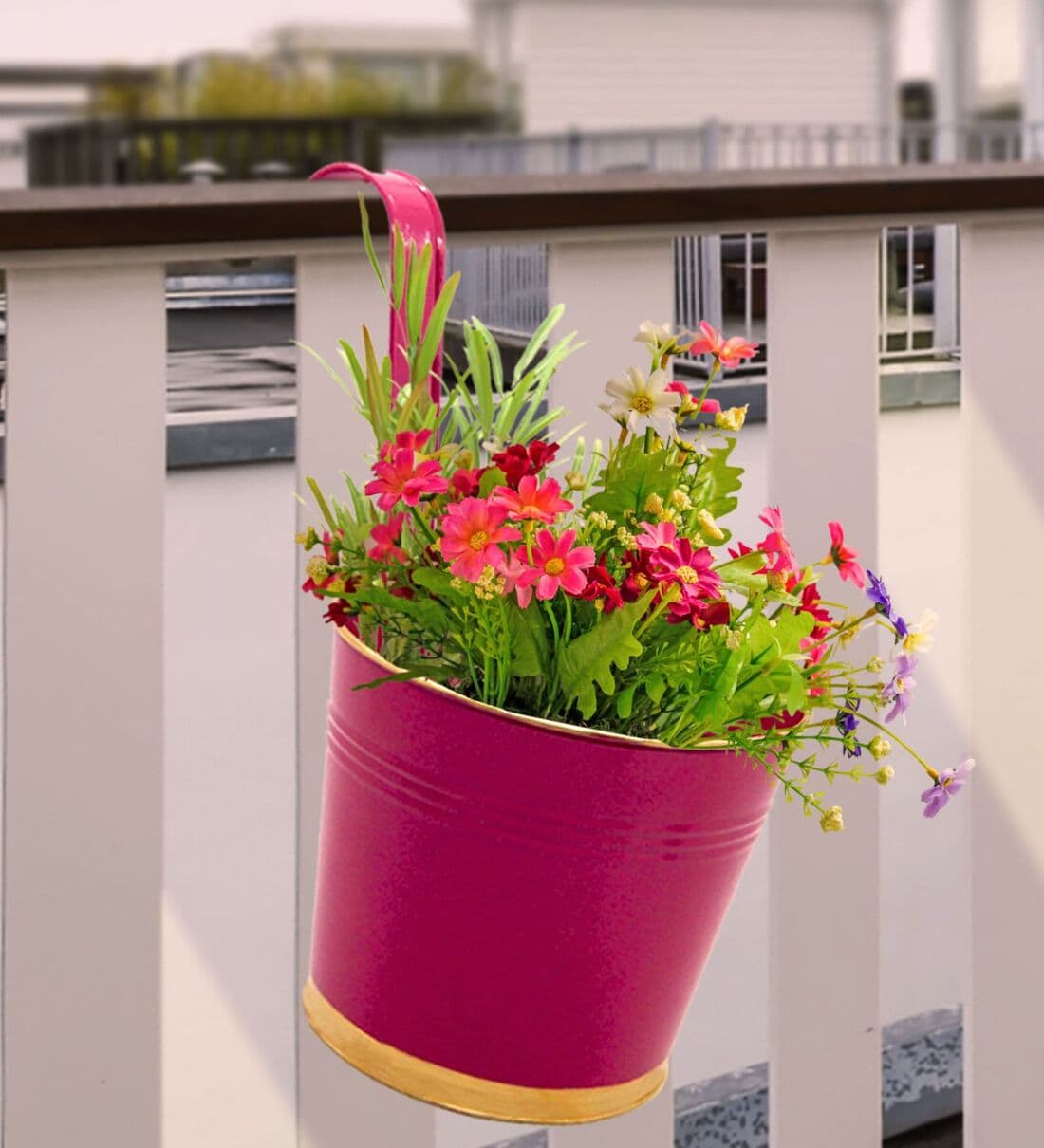 7 Inches Pink Metal Railing PlanterShare By Ecofynd