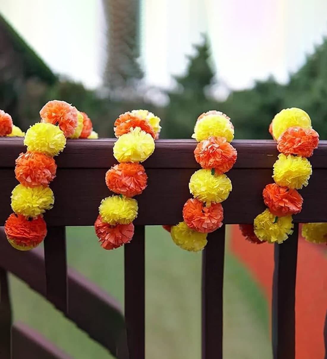 5 Pcs (4.5 ft) Decorative Marigold Flower Artificial Garland MalaShare By Fashion Bizz