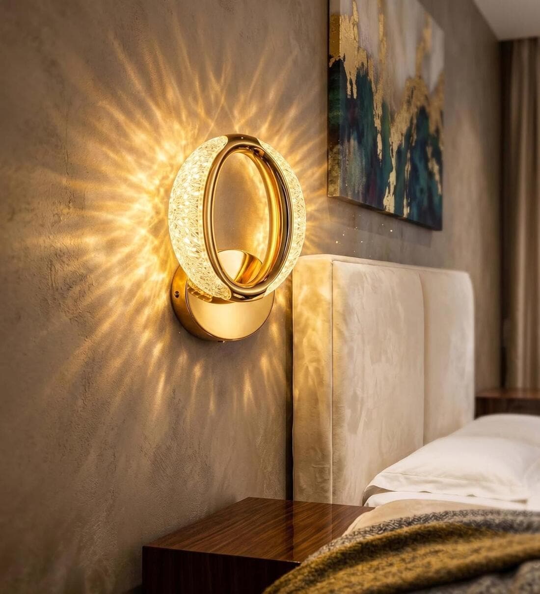 Gold Finish Ring Shape Crystal Shade LED Wall LightShare By DecorativeRay