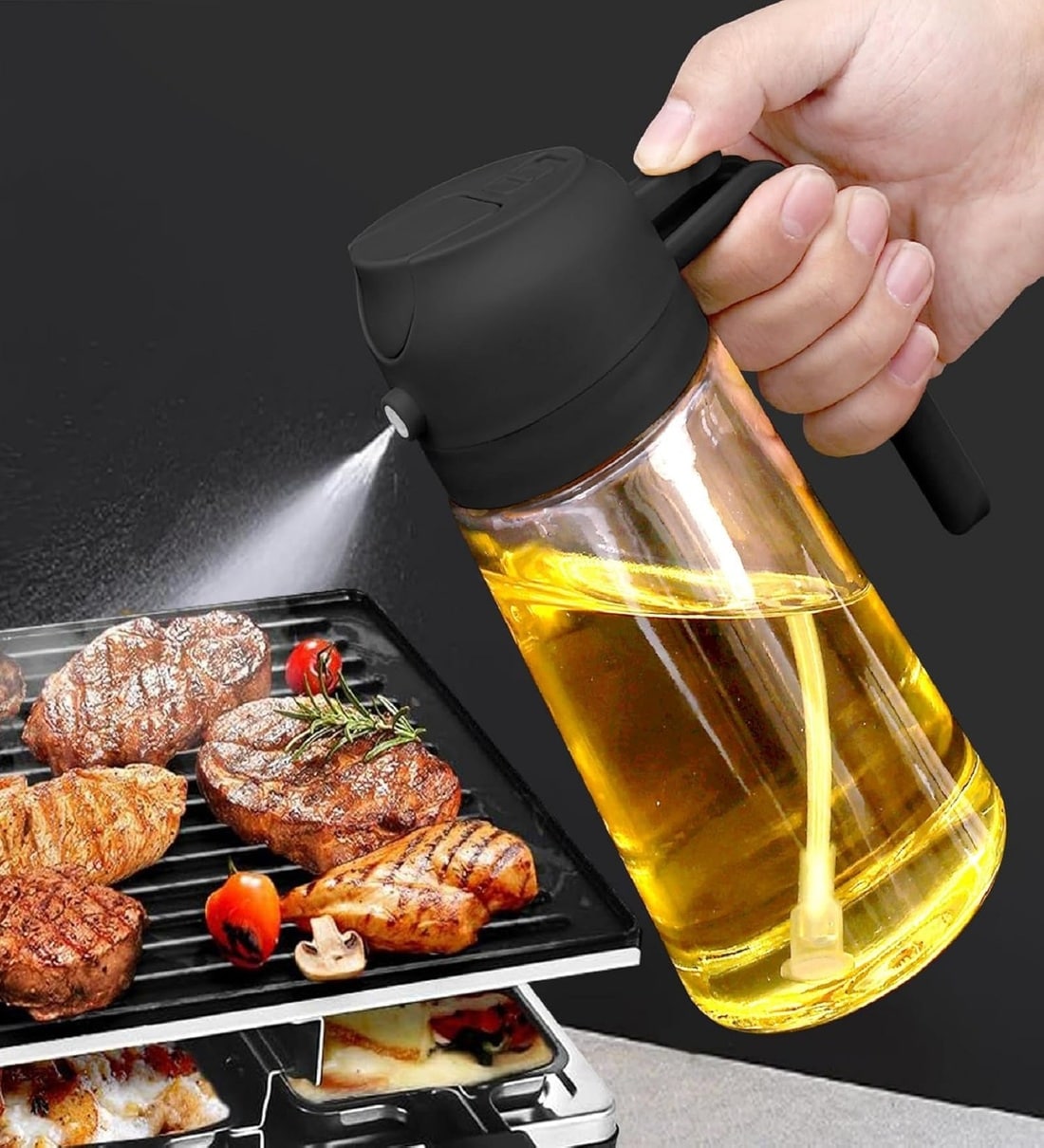 2-in-1 Glass Oil Sprayer and Dispenser Bottle (500 ml) AssortedShare By 5 Needs