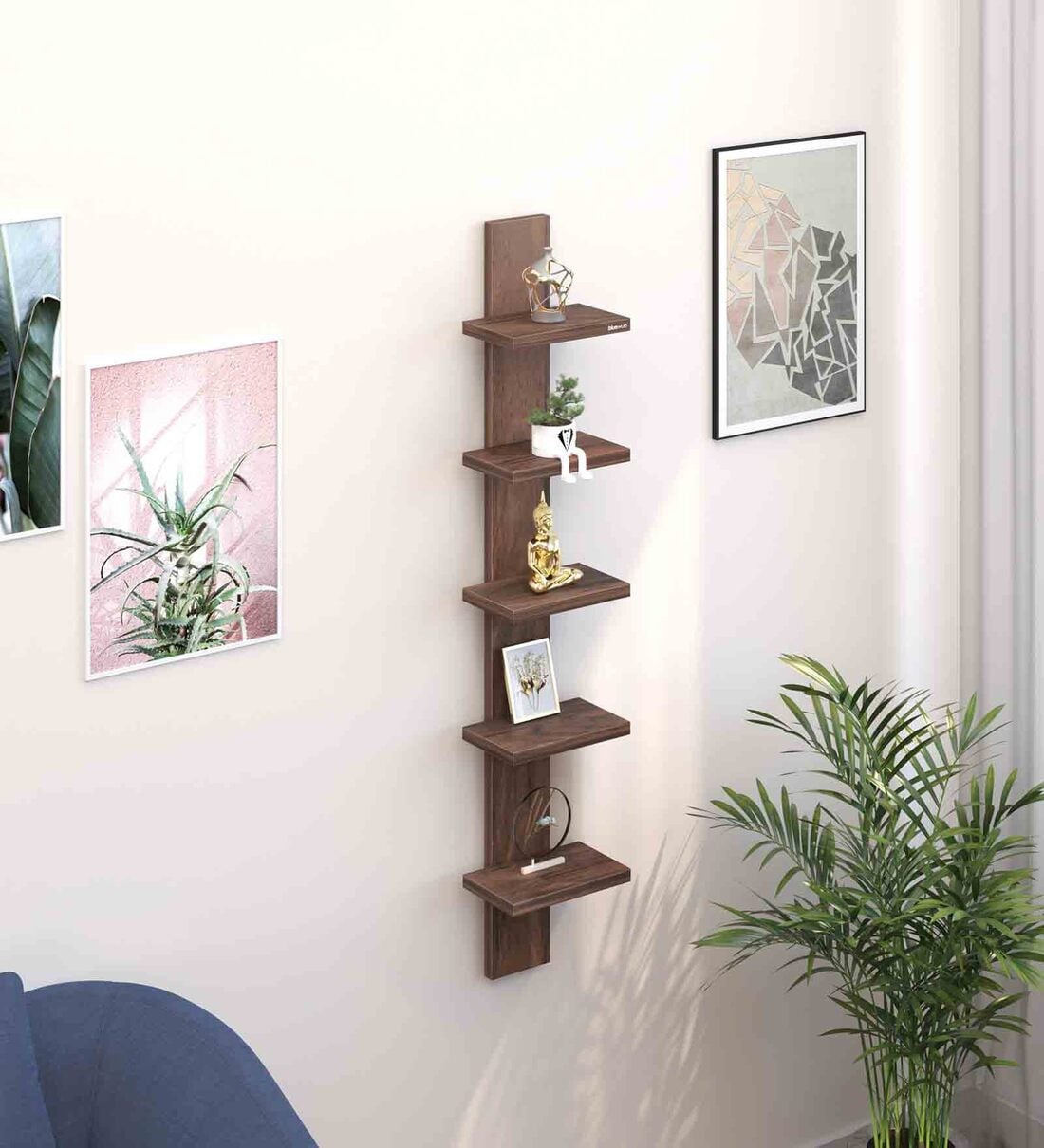 Wooden Wall Decor Floating Shelf Display 5 ShelvesShare By bluewud