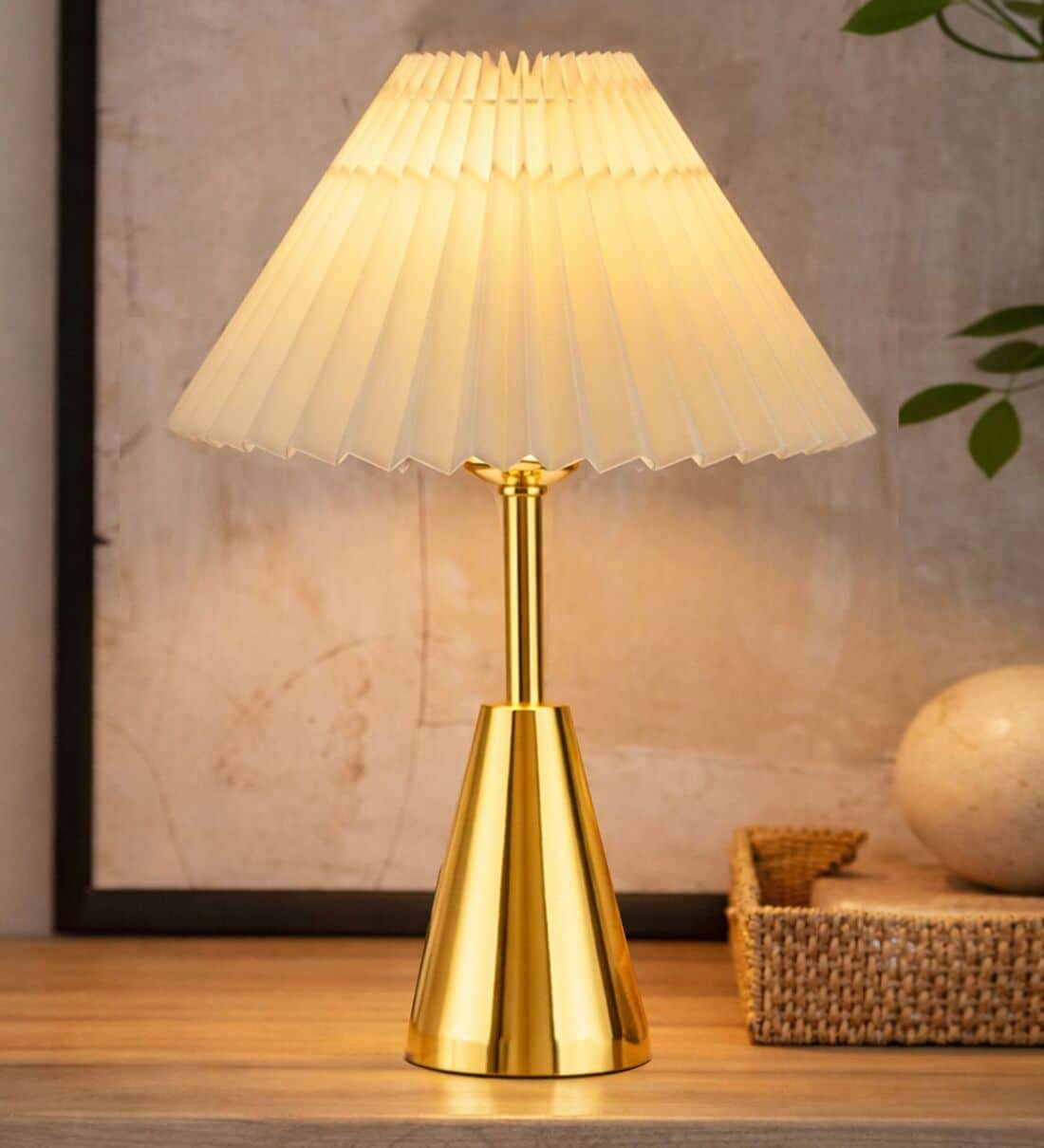Luxe Round Gold Table Lamp with Pleated ShadeShare By Homesake
