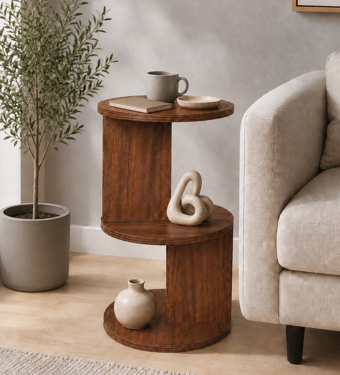 Luna Round Coffee Table in Walnut finishShare By Mintwud from Pepperfry