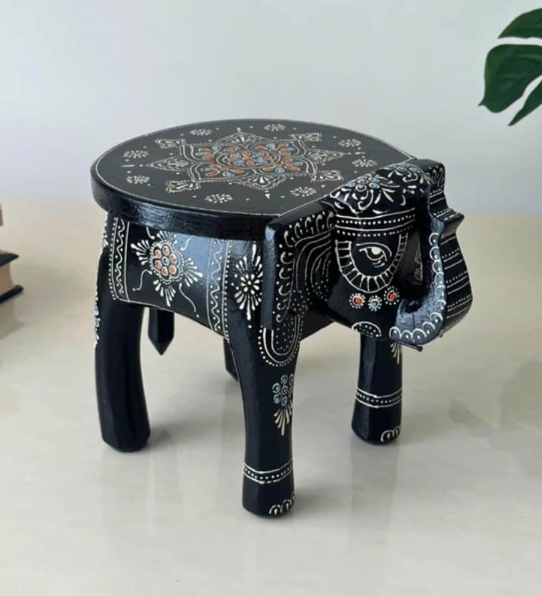 Black Handcrafted Wooden Elephant ChowkieShare By ONS Interior Industry