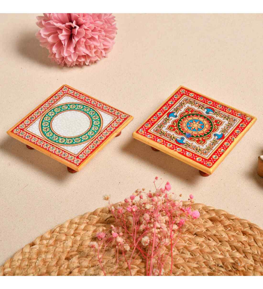 Multicolor Marble Puja Chowki for God Idols (Pack of 2)Share By Fashion Bizz