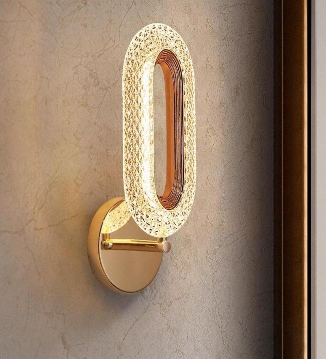 3 Colour LED Acrylic Crystal Golden Oval Wall LampShare By DecorativeRay